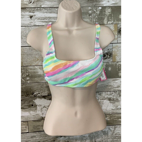 Xhiliration Womens Juniors Multicolor Striped Bathing Suit Top Bikini Top Size M - Picture 1 of 3